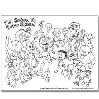 Outer space coloring page 1