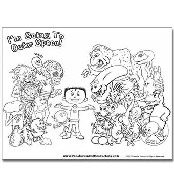 Outer space coloring page 1