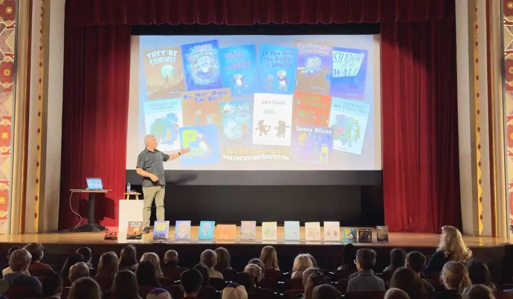Timothy Young presents to 2nd grade students