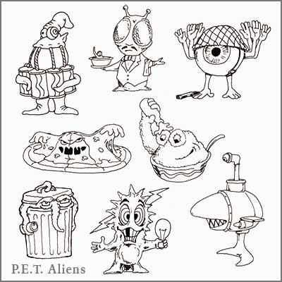 UK toy line P.E.T. Aliens - designs by Timothy Young